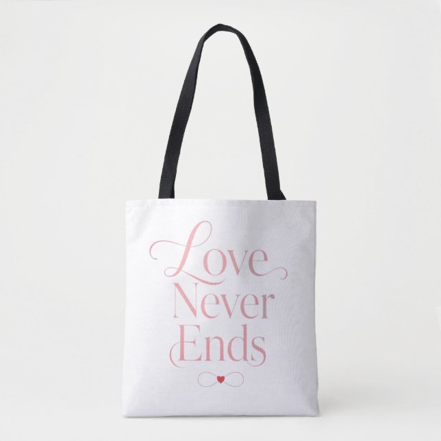 Tote Bag Typographie Rose Gold "L'amour ne finit jamais" (Devant)