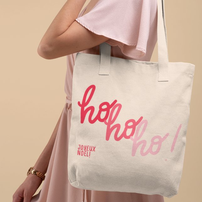 Tote Bag Typographie rose rouge Joyeux Noel drôle hohoho (Créateur téléchargé)