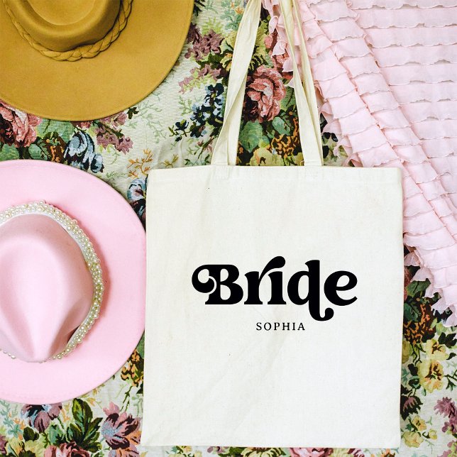 Tote Bag Typographie simple de Boho Retro | Mariée (A retro, boho tote for the bride)