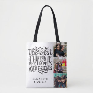 Tote Bag Typographie tendance Meilleurs Amis Noms photo Col