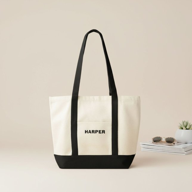 Tote Bag Typographie tendance noir et blanc simple moderne (Créateur téléchargé)
