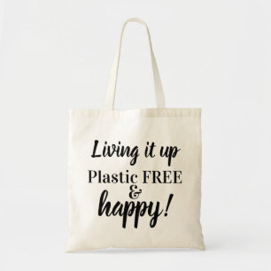 Tote Bag Typographie Vive le sans plastique et heureux !