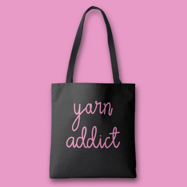 Tote Bag Typographie Yarn Addict (Pink Yarn addict black tote bag)