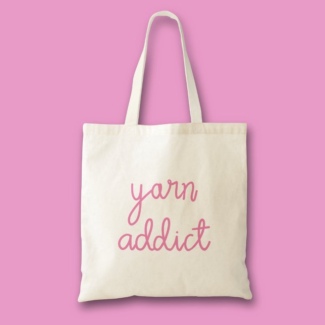 Tote Bag Typographie Yarn Addict (Pink Yarn addict tote bag)
