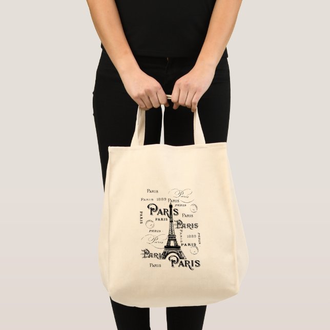 Tote Bag Typography Calligraphy Paris France Eiffel Tower (Devant (produit))