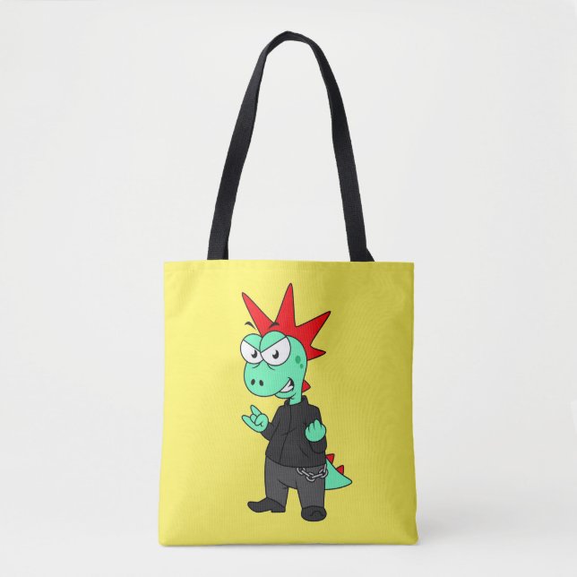 Tote Bag Tyrannosaurus Rex Habillé Comme Un Punk. (Devant)