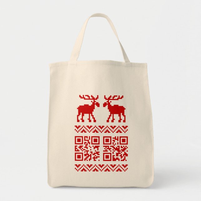 Tote Bag Ugly Christmas Sweater QR Code Happy New Year ! (Devant)