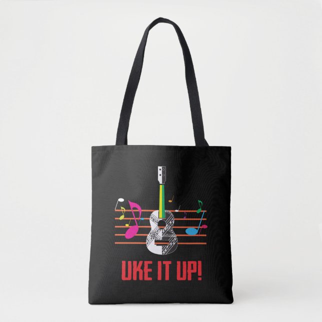 Tote Bag Uke il avec les notes musicales ! Musicien (Devant)