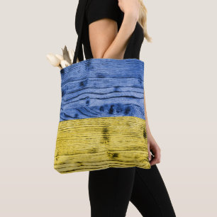 Tote Bag Ukraine drapeau bleu jaune motif de texture de boi