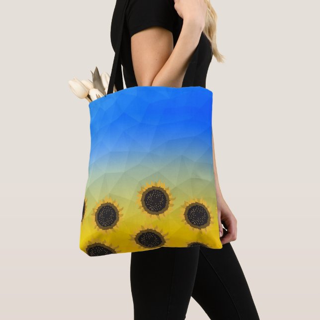 Tote Bag Ukraine jaune bleu géométrie maillage motif Fleurs (De près)