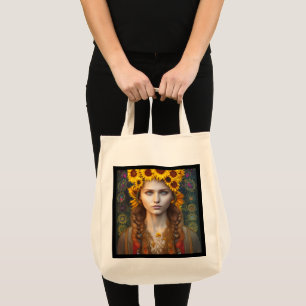Tote Bag Ukrainienne fille d'amulettes et de tournesols