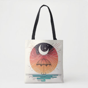 Tote Bag Umbrella Holding Moon et Falling Stars