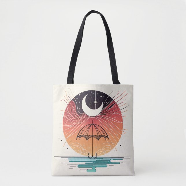 Tote Bag Umbrella Holding Moon et Falling Stars (Devant)