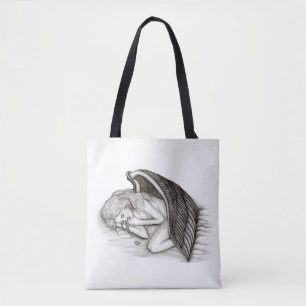 Tote Bag Un Angel endormi, noir et blanc