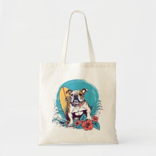 Tote Bag Un bouledogue aimant la plage attrapant quelques v