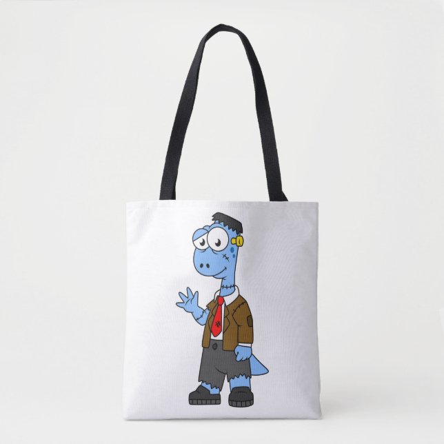 Tote Bag Un Brontosaur Dessiné, Habillé Comme Frankenstein. (Devant)