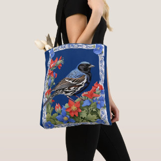 Tote Bag Un Bruant à Poitrine Noire Entouré d'Aquilegia du