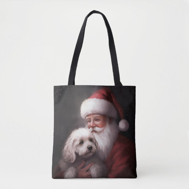 Tote Bag Un caniche au Père Noël Festif (Devant)
