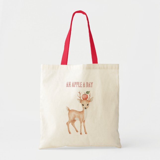 Tote Bag Un cerf par jour une pomme (Devant)
