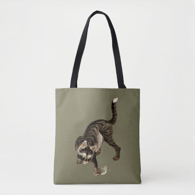 Tote Bag Un chat japonais attrape une grenouille (Devant)