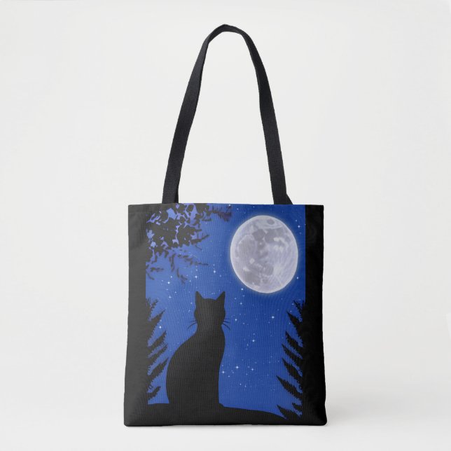Tote Bag Un chat qui regarde à la Pleine lune (Devant)