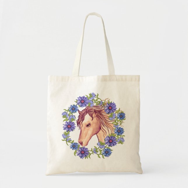Tote Bag Un cheval de marguerite bleue (Devant)
