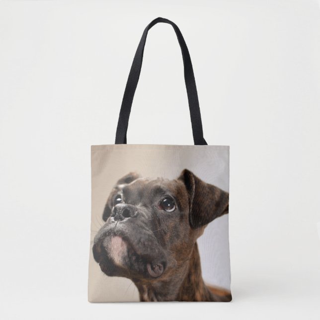 Tote Bag Un chiot Brindle de boxeur recherchant (Devant)