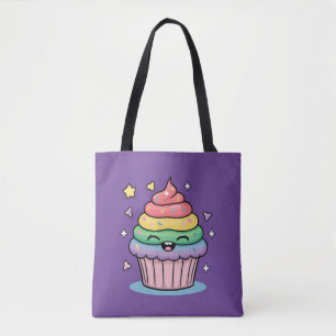 Tote Bag Un cupcake de Kawaii avec gel arc-en-ciel et