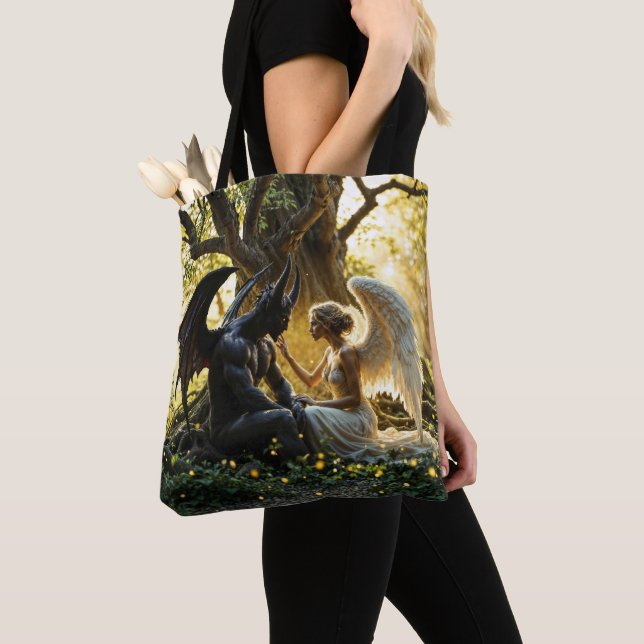 Tote Bag Un démon d'ange foncé clair interdit l'art amoureu (De près)