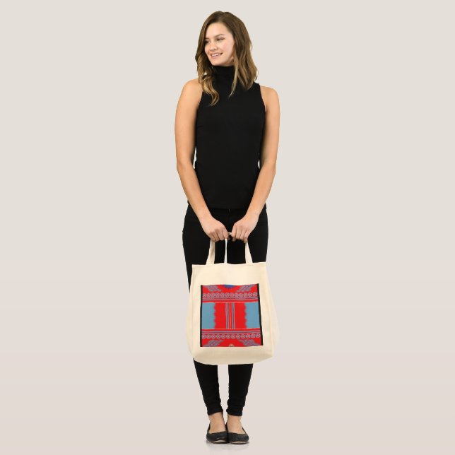 Tote Bag un design d'un motif rouge et bleu (Devant (modèle))