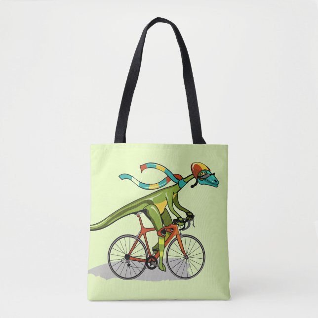Tote Bag Un Dinosaure Anabisetia À Vélo. (Devant)