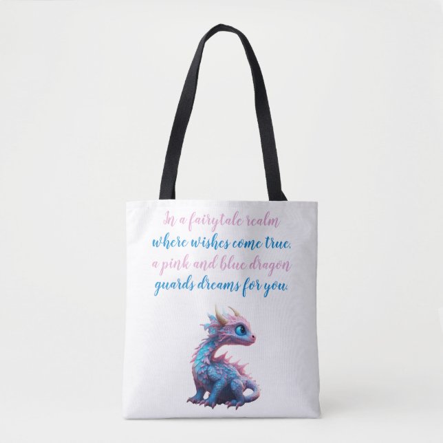 Tote Bag Un dragon rose et bleu vous garde des rêves (Devant)