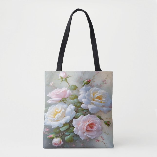 Tote Bag : Un Fourre-tout aux roses blanches (Devant)