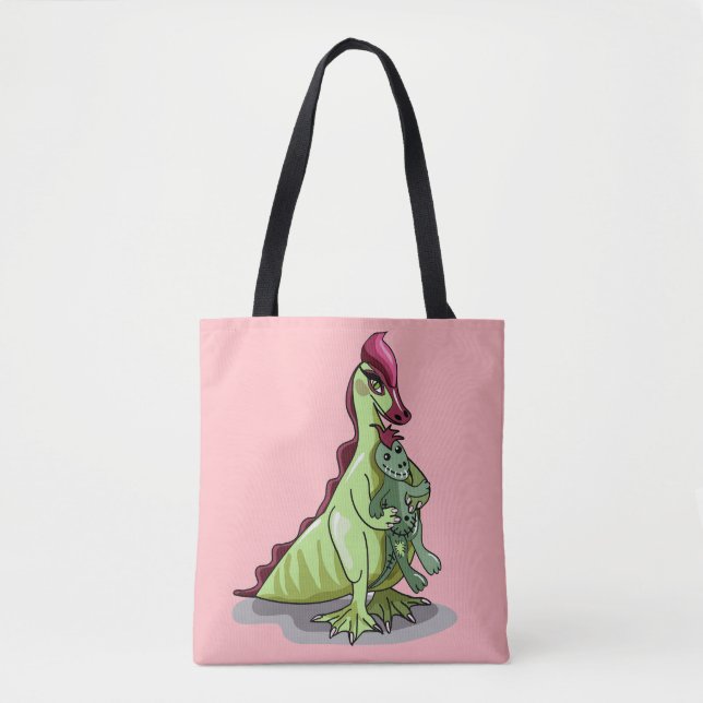 Tote Bag Un Hadrosaurus Féminin Tenant Une Poupée. (Devant)