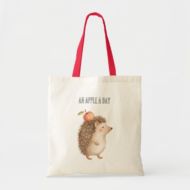 Tote Bag Un hérisson par jour une pomme (Devant)