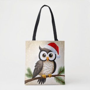 Tote Bag Un hibou de Noël sur un Arrière - plan d'or