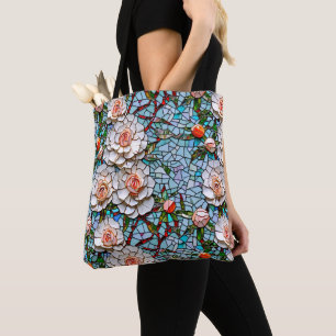 Tote Bag Un Joli Modèle Floral De Faux Mosaïque