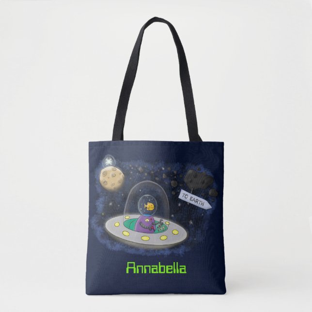 Tote Bag Un joli poisson heureux dans l'espace dessin animé (Devant)