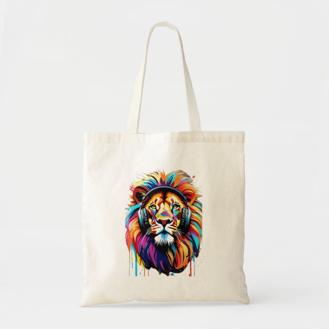 Tote Bag Un lion dans les écouteurs (Devant)
