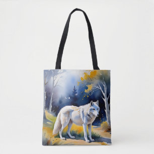 Tote Bag Un loup dans une aquarelle de forêt