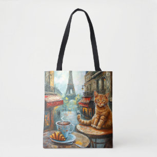 Tote Bag Un matin à Paris Chat roux dans un café