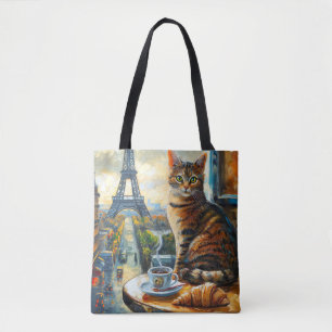 Tote Bag Un matin à Paris Chat tigré dans un café