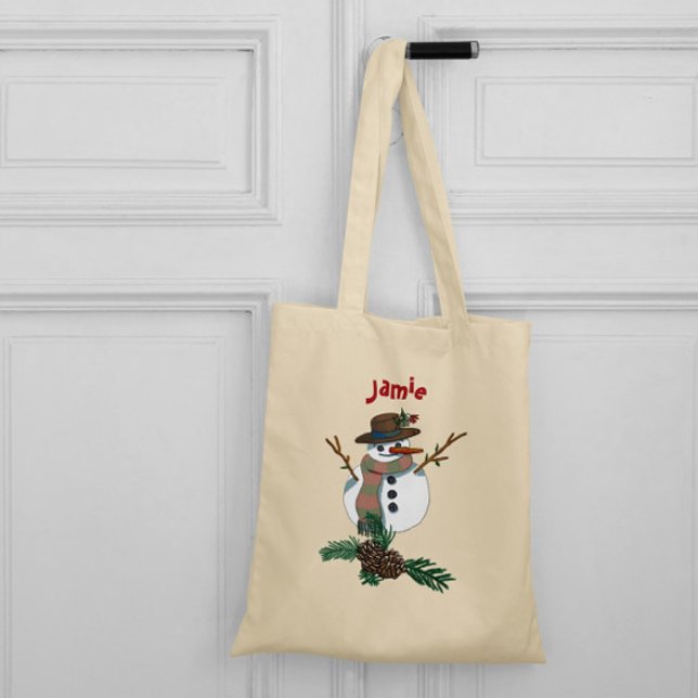 Tote Bag Un mignon bonhomme de neige avec ton nom dessus. (Créateur téléchargé)