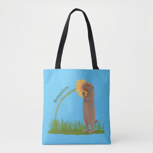 Tote Bag Un mignon chien de prairie reniflant la caricature (Devant)