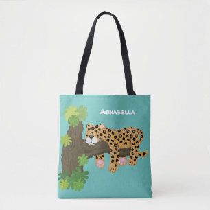 Tote Bag Un mignon léopard dormant dans un arbre dessin ani