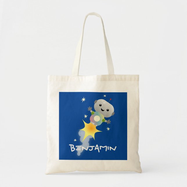 Tote Bag Un mignon robot volant dans l'espace dessin animé (Devant)