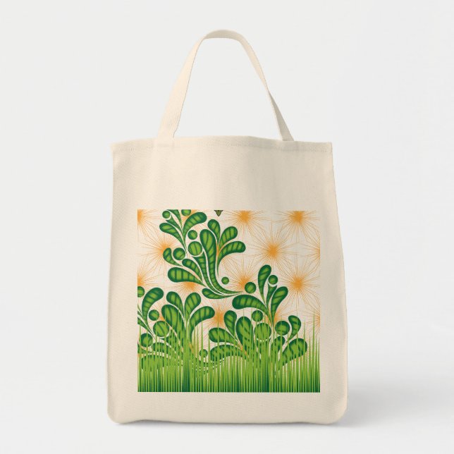Tote Bag Un motif artistique vert et or représentant un arb (Devant)