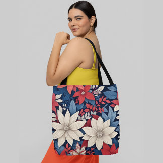 Tote Bag Un motif floral avec de grandes fleurs blanches et