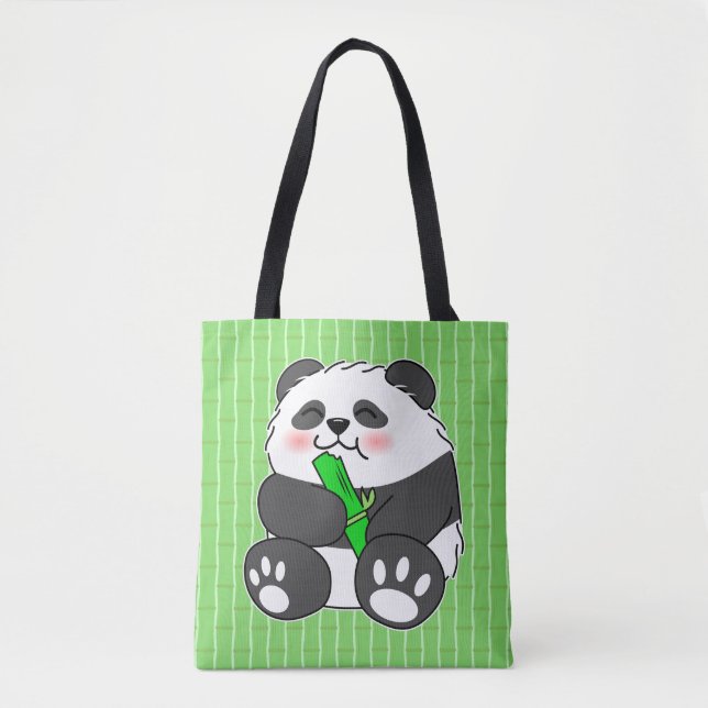 Tote Bag Un Panda Bébé Mignonne Mangeant Stalk Bambou (Devant)