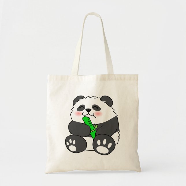 Tote Bag Un Panda Bébé Mignonne Mangeant Stalk Bambou (Devant)